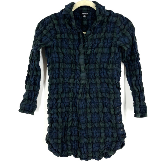 Madewell Popcorn Plaid Flannel Shirt Women's XS Blue Green 3/4 Sleeve - Picture 6 of 9